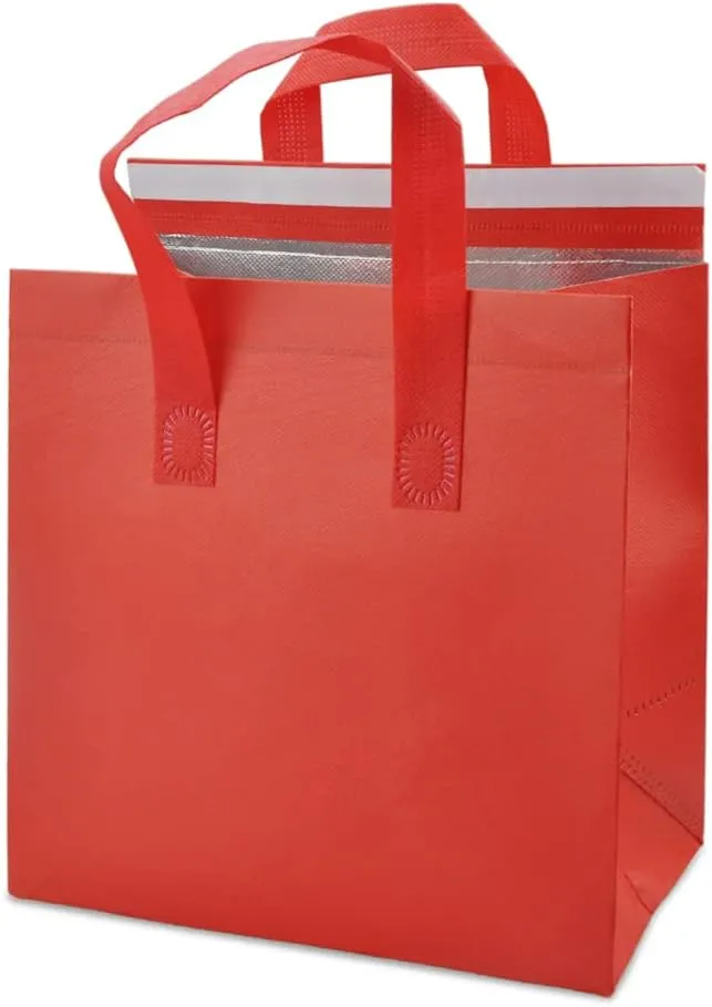 AIVYGDEN Insulated Take Away Bags,Thermal Insulation Food Bag for Coffee,Milky Tea,Take-away Dinner,Fresh Seafood,Cold or Warm Food drive for Restaurant,Retail Store or Picnic/BBQ (Red/ 12-Pack)