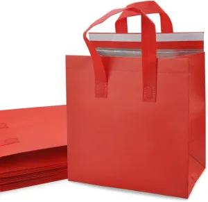 AIVYGDEN Insulated Take Away Bags,Thermal Insulation Food Bag for Coffee,Milky Tea,Take-away Dinner,Fresh Seafood,Cold or Warm Food drive for Restaurant,Retail Store or Picnic/BBQ (Red/ 12-Pack)