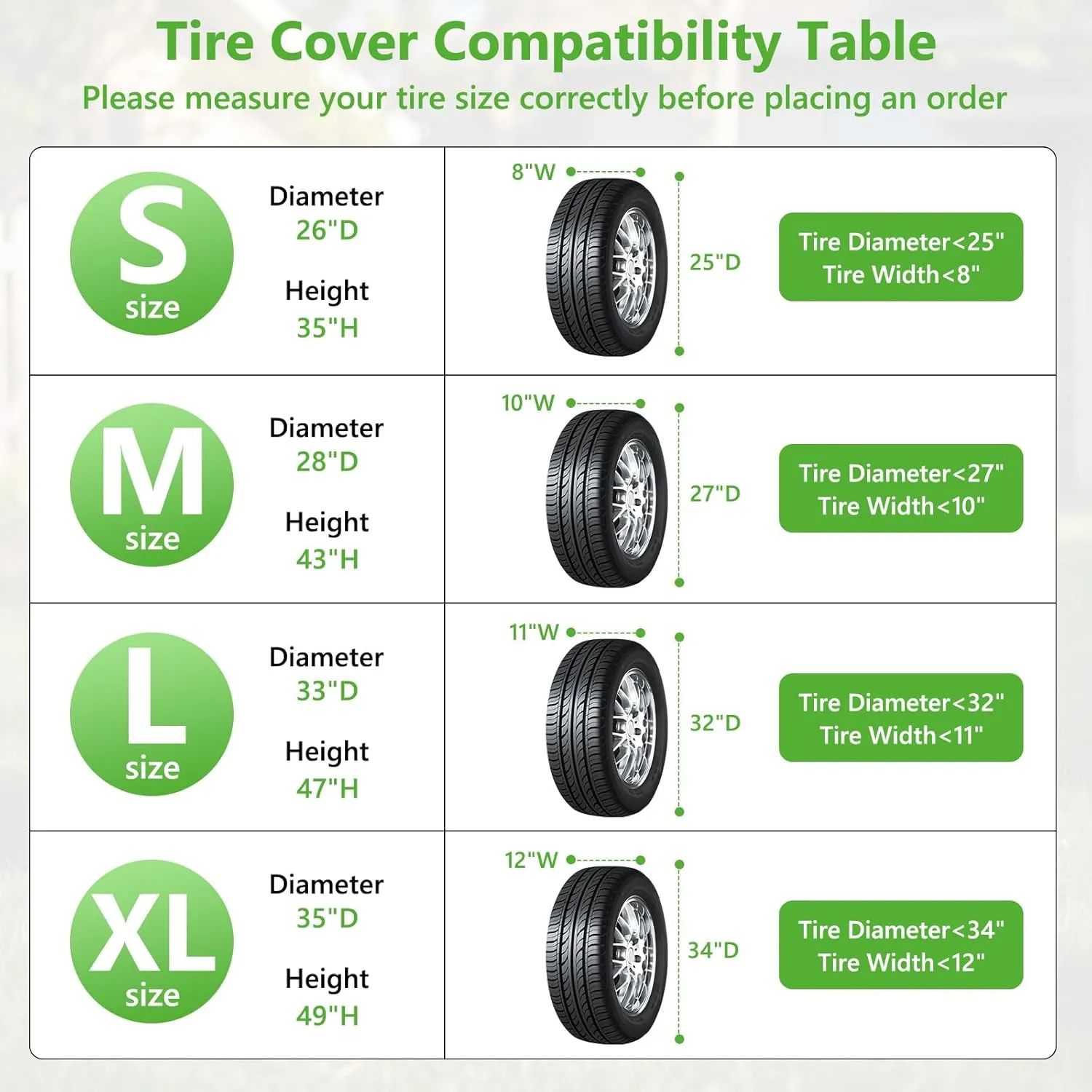 AKEfit Tire Cover, Heavy Duty Waterproof and Dustproof Tire Storage Bag for Trailer RV SUV Truck Tires with Zipper (Black,Holding 4 Tires Within 27 Inch Diameter)