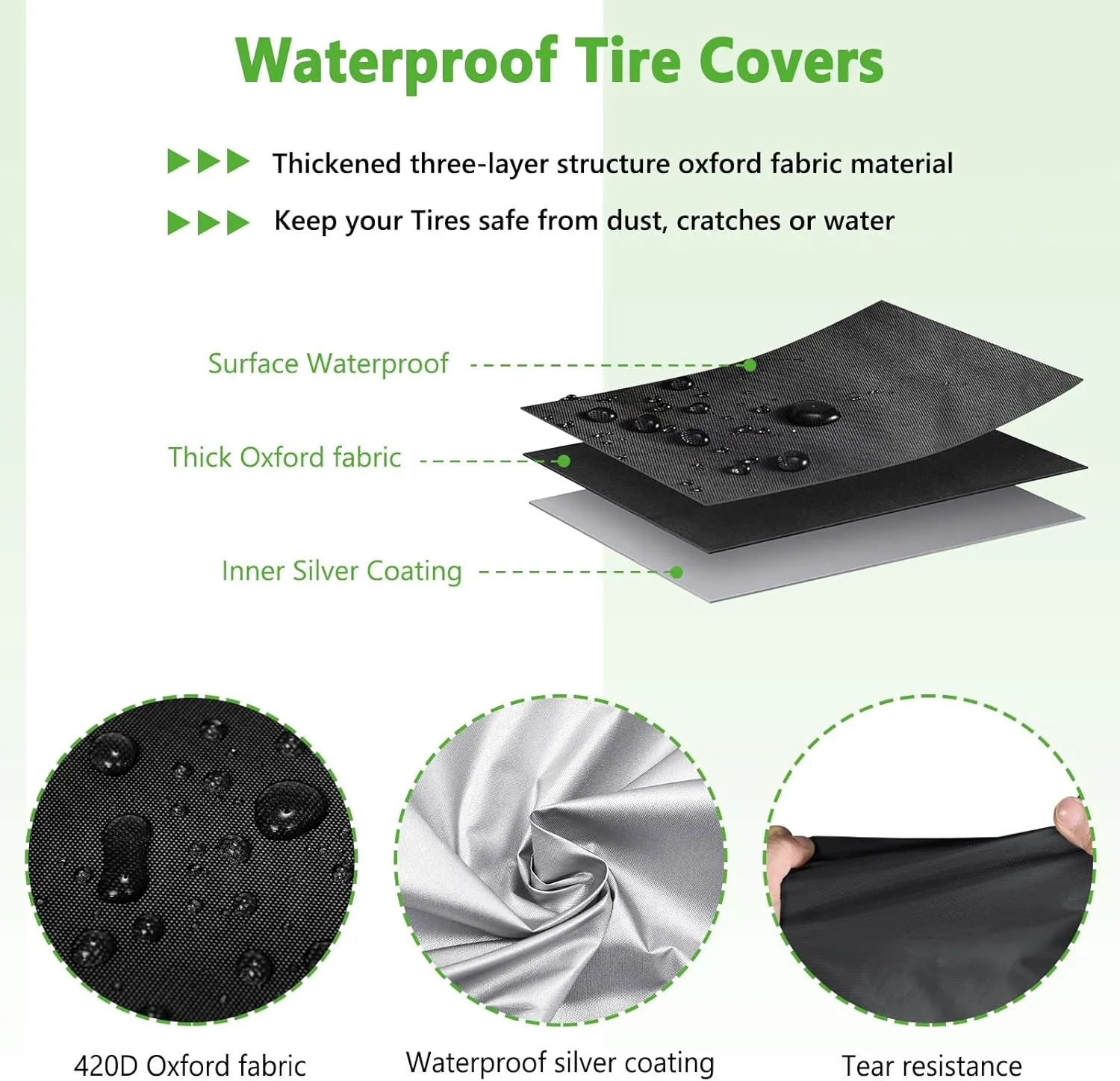 AKEfit Tire Cover, Heavy Duty Waterproof and Dustproof Tire Storage Bag for Trailer RV SUV Truck Tires with Zipper (Black,Holding 4 Tires Within 27 Inch Diameter)