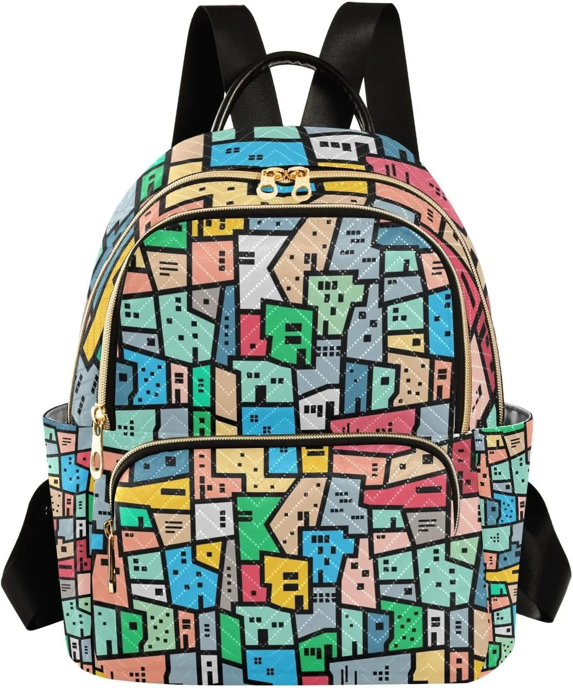 ALAZA Small Backpack Purse Brazilian Slums Bright Colors Quilted Backpack for Women Girls Teen Fashion Daypack Ladies Bookbag Work Travel Daily Rucksack
