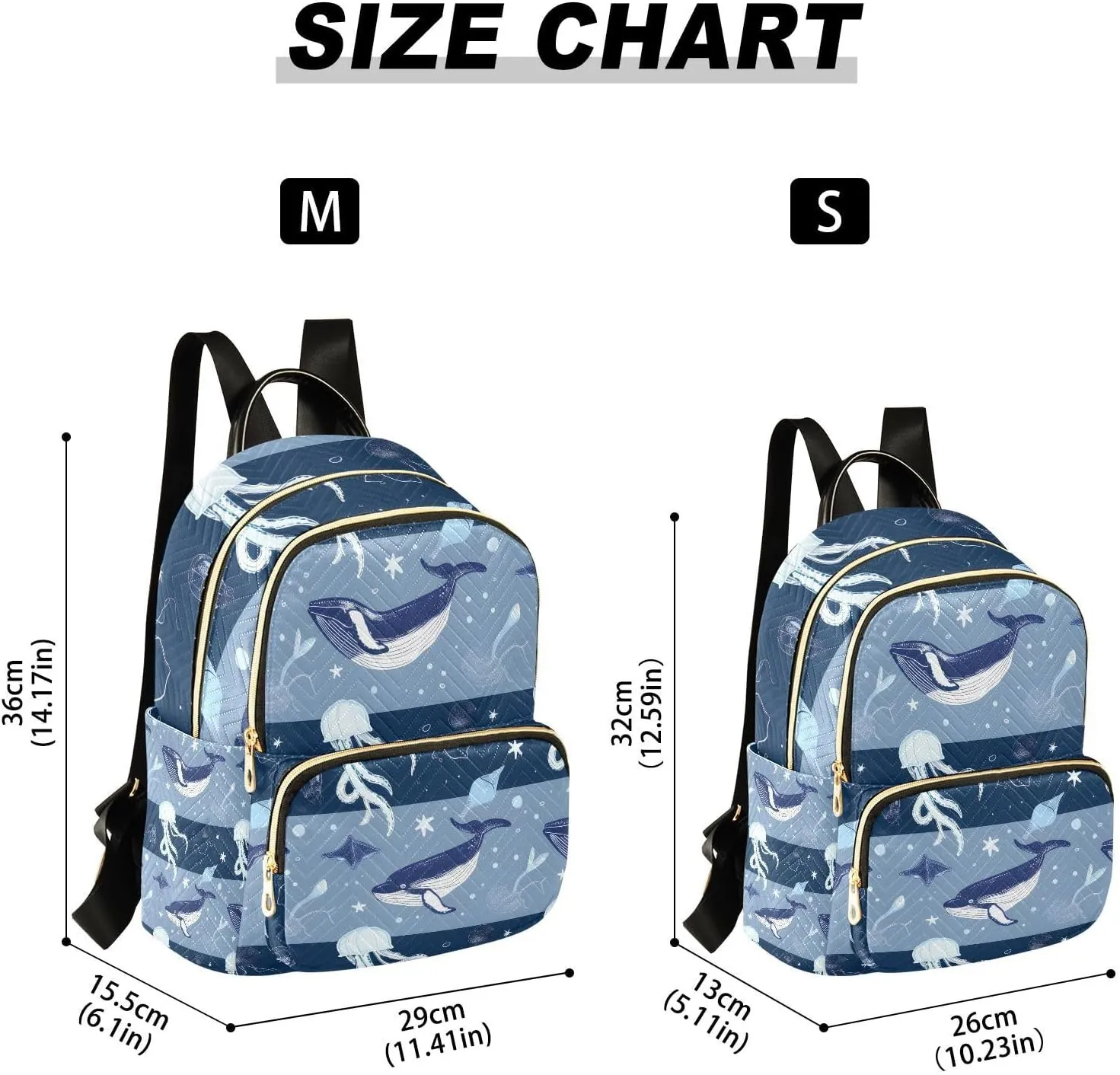 ALAZA Small Backpack Purse Jellyfish Striped Blue Ocean Map Quilted Backpack for Women Teen Girls Fashion Daypack Ladies Bookbag Travel Work Daily Rucksack