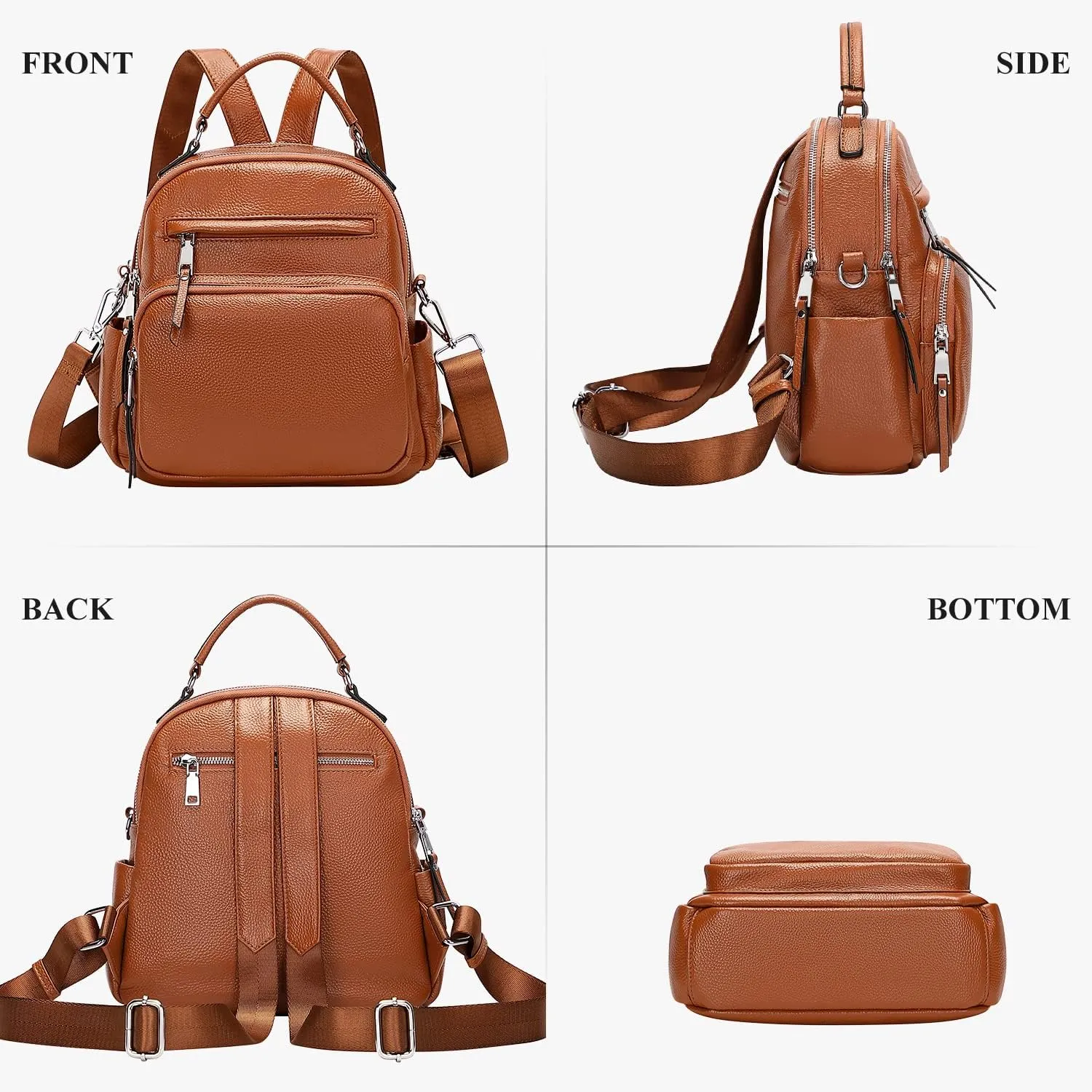 ALTOSY Genuine Leather Backpack for Women Small Convertible Backpack Purse Ladies Shoulder Bag 4 in 1 to Carry