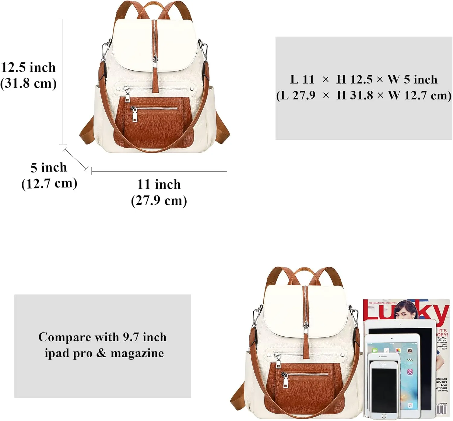 ALTOSY Leather Backpack Purse for Women Fashion Casual Handbag with Multi Pockets and Flap