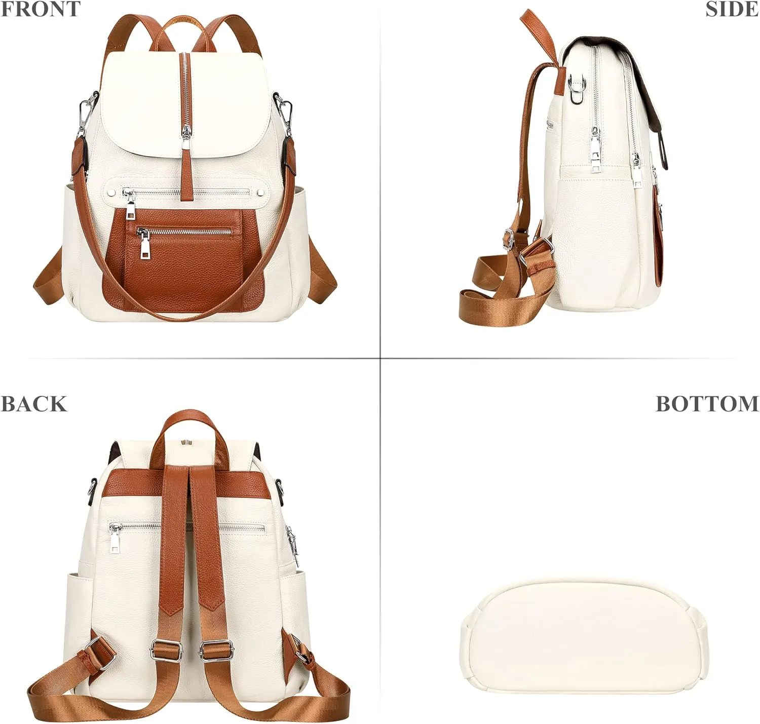 ALTOSY Leather Backpack Purse for Women Fashion Casual Handbag with Multi Pockets and Flap