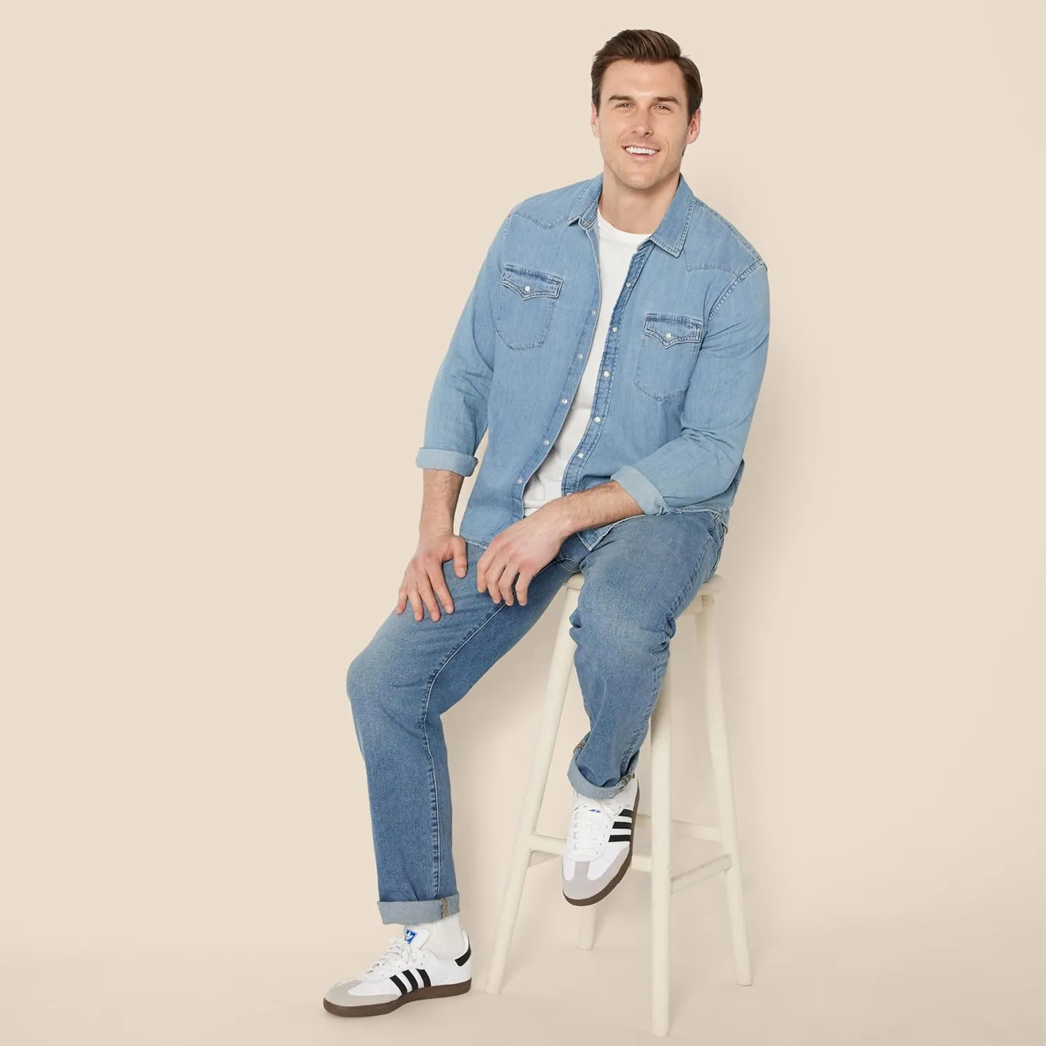 Amazon Essentials Men's Slim-fit Long-Sleeve Denim Shirt