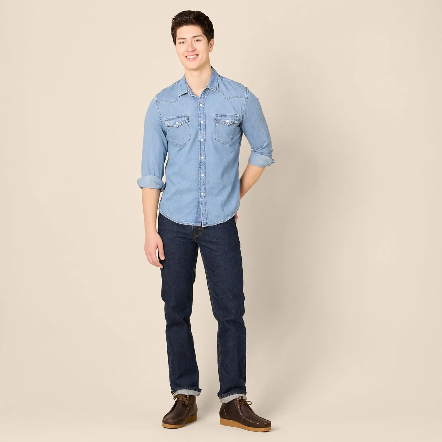 Amazon Essentials Men's Slim-fit Long-Sleeve Denim Shirt