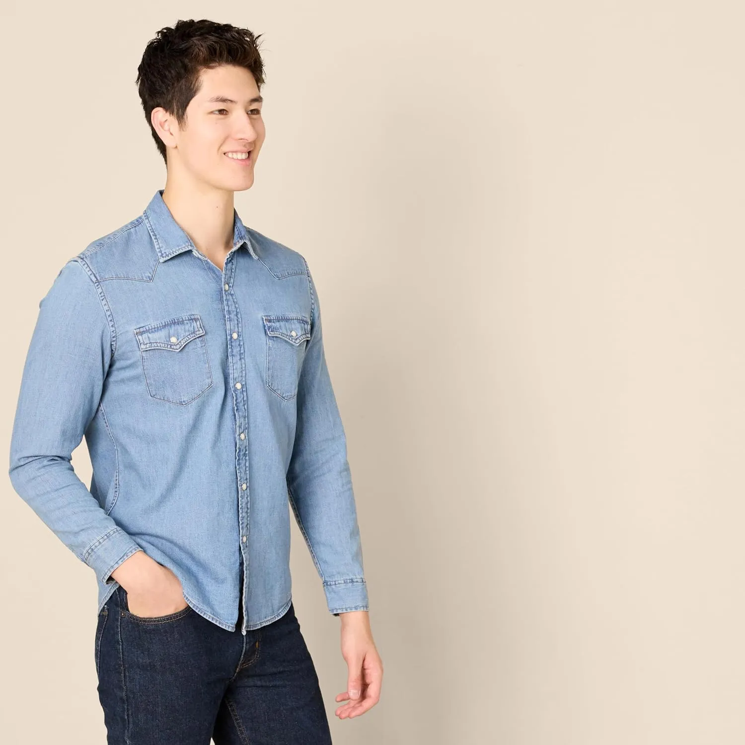 Amazon Essentials Men's Slim-fit Long-Sleeve Denim Shirt