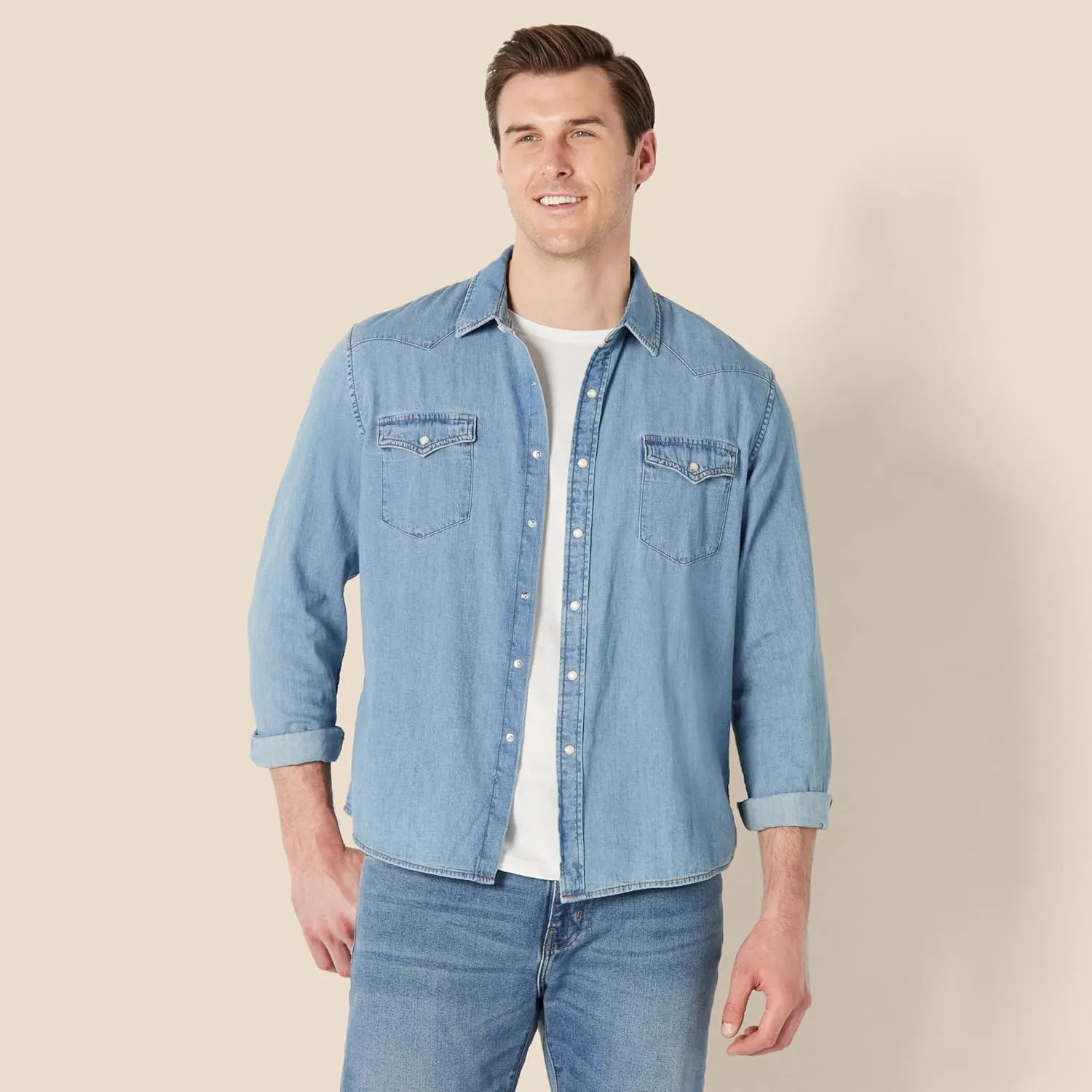 Amazon Essentials Men's Slim-fit Long-Sleeve Denim Shirt
