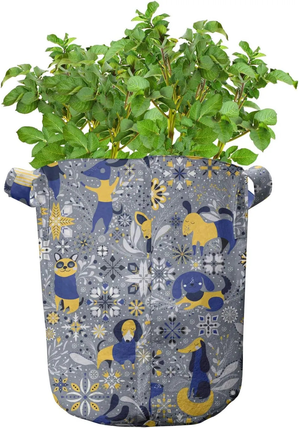 Ambesonne Dog Lover Grow Bags 5-Pack, Chaotic Various Puppies, Heavyduty Fabric Pots with Handles for Plants, 7 Gallon, Multicolor