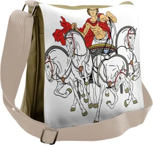 Ambesonne Retro Messenger Bag, Hellenic Man Chariot, Unisex Cross-body