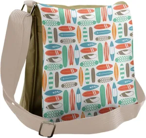 Ambesonne Surfboard Messenger Bag, Summer Travel Retro, Unisex Cross-body