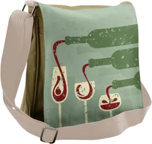 Ambesonne Wine Messenger Bag, Grunge Retro Wine Pouring, Unisex Cross-body