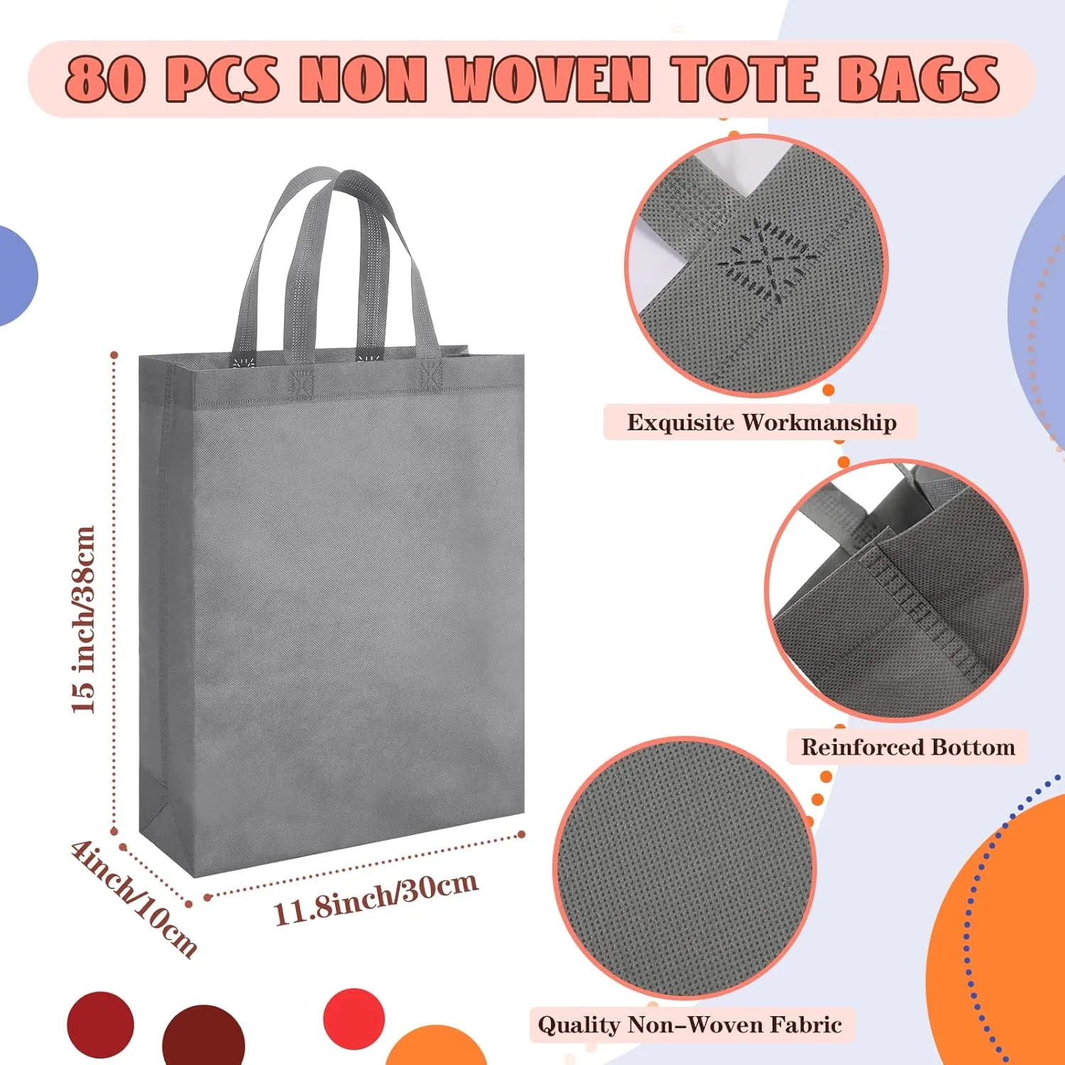 Amylove 80 Pcs Non Woven Tote Bags Bulk Large Reusable Gift Bag Reusable Grocery Bags