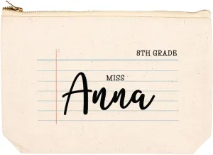 Andaz Press Personalized Teacher Appreciation Cosmetic Bags, Lined Notebook, Canvas Makeup Bag Teacher Zipper Pouch Custom Name Teacher Pouch Bag Teacher Appreciation Gifts, 9x 6.5 1-Pack