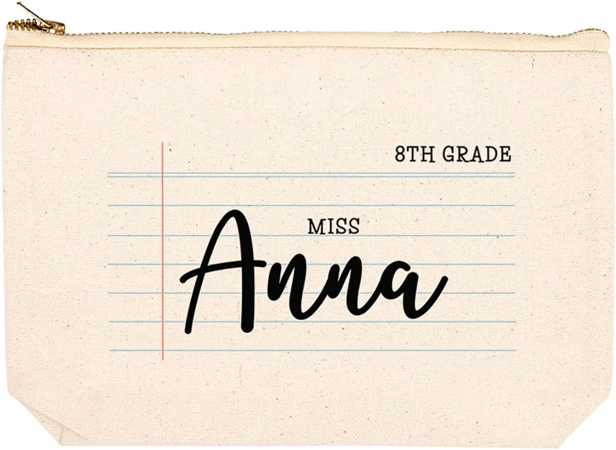 Andaz Press Personalized Teacher Appreciation Cosmetic Bags, Lined Notebook, Canvas Makeup Bag Teacher Zipper Pouch Custom Name Teacher Pouch Bag Teacher Appreciation Gifts, 9x 6.5 1-Pack