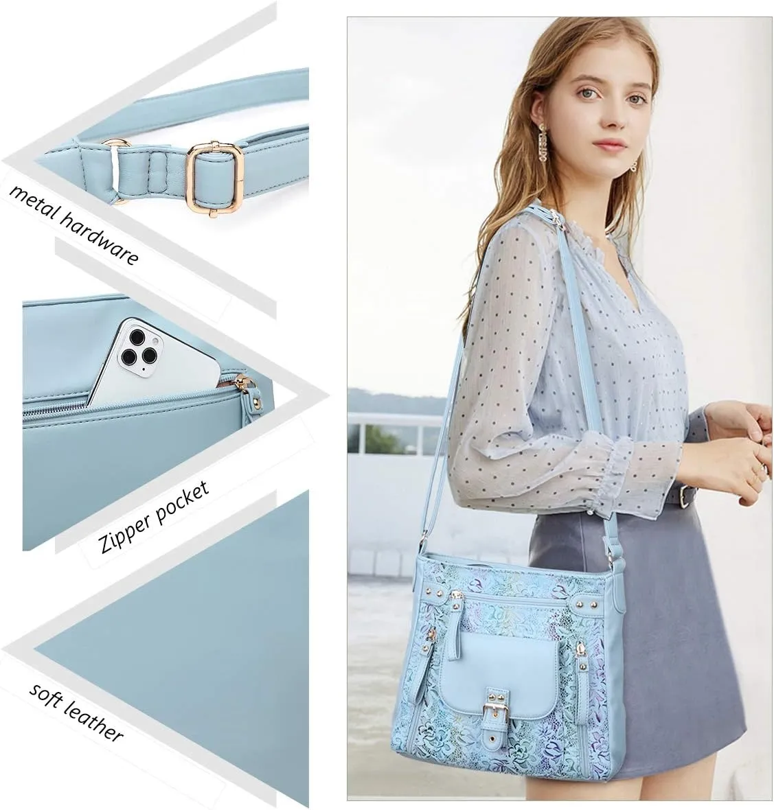 Angel Kiss Crossbody Bags Shoulder Bags and Handbags for Women Multi Pocket Daily Soft Hobo Purses Medium Size