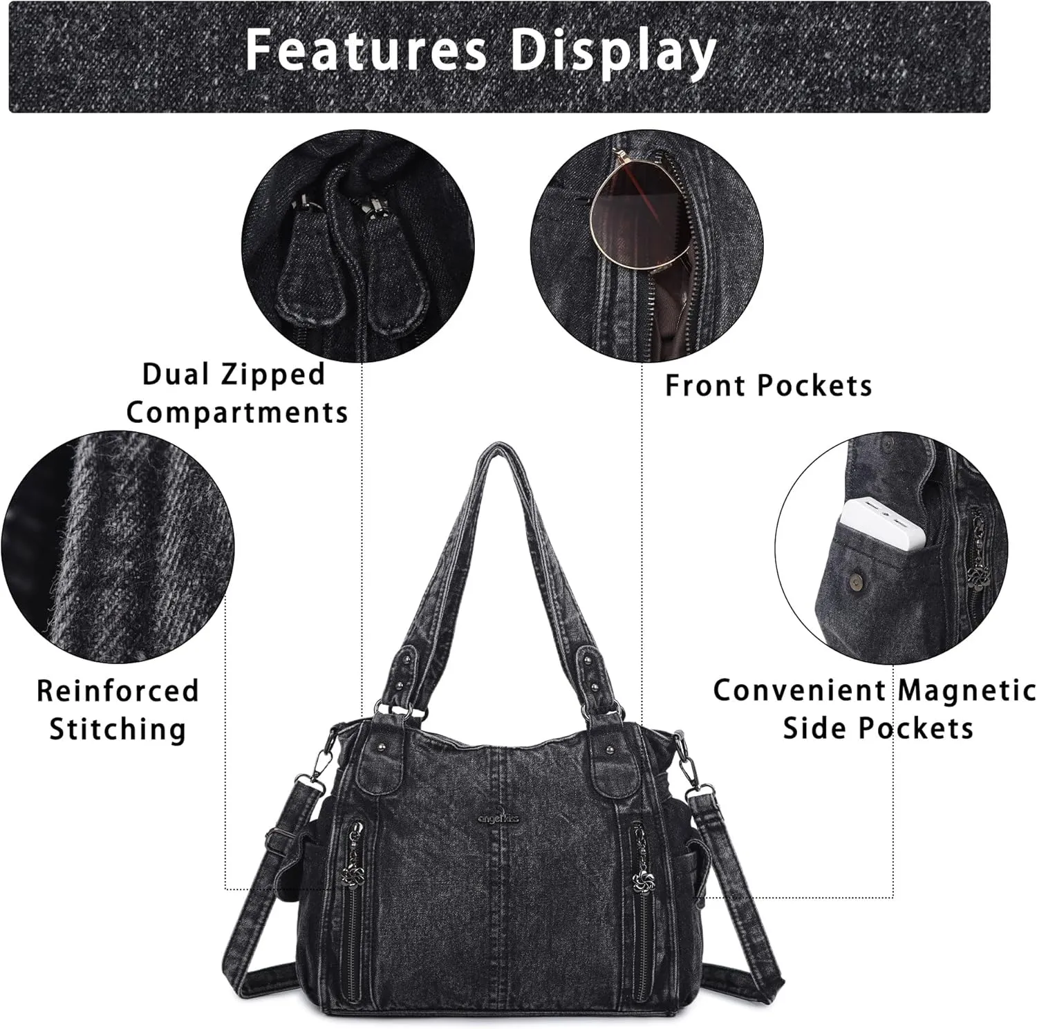 Angel Kiss Handbags for Womens Top-Handle Hobo Purse Roomy Casual Shoulder Bags PU Tote Satchel Purse for Women