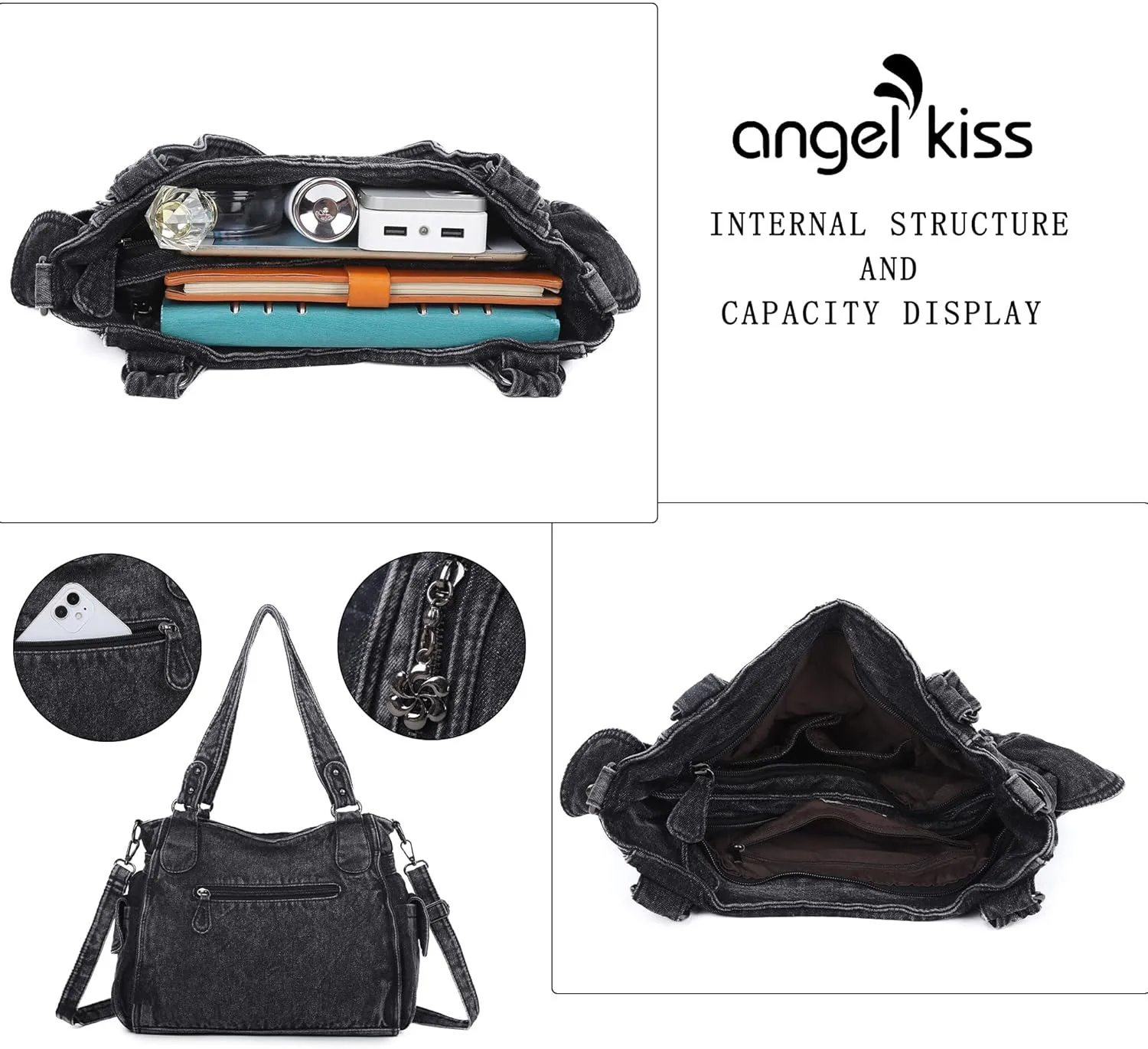 Angel Kiss Handbags for Womens Top-Handle Hobo Purse Roomy Casual Shoulder Bags PU Tote Satchel Purse for Women