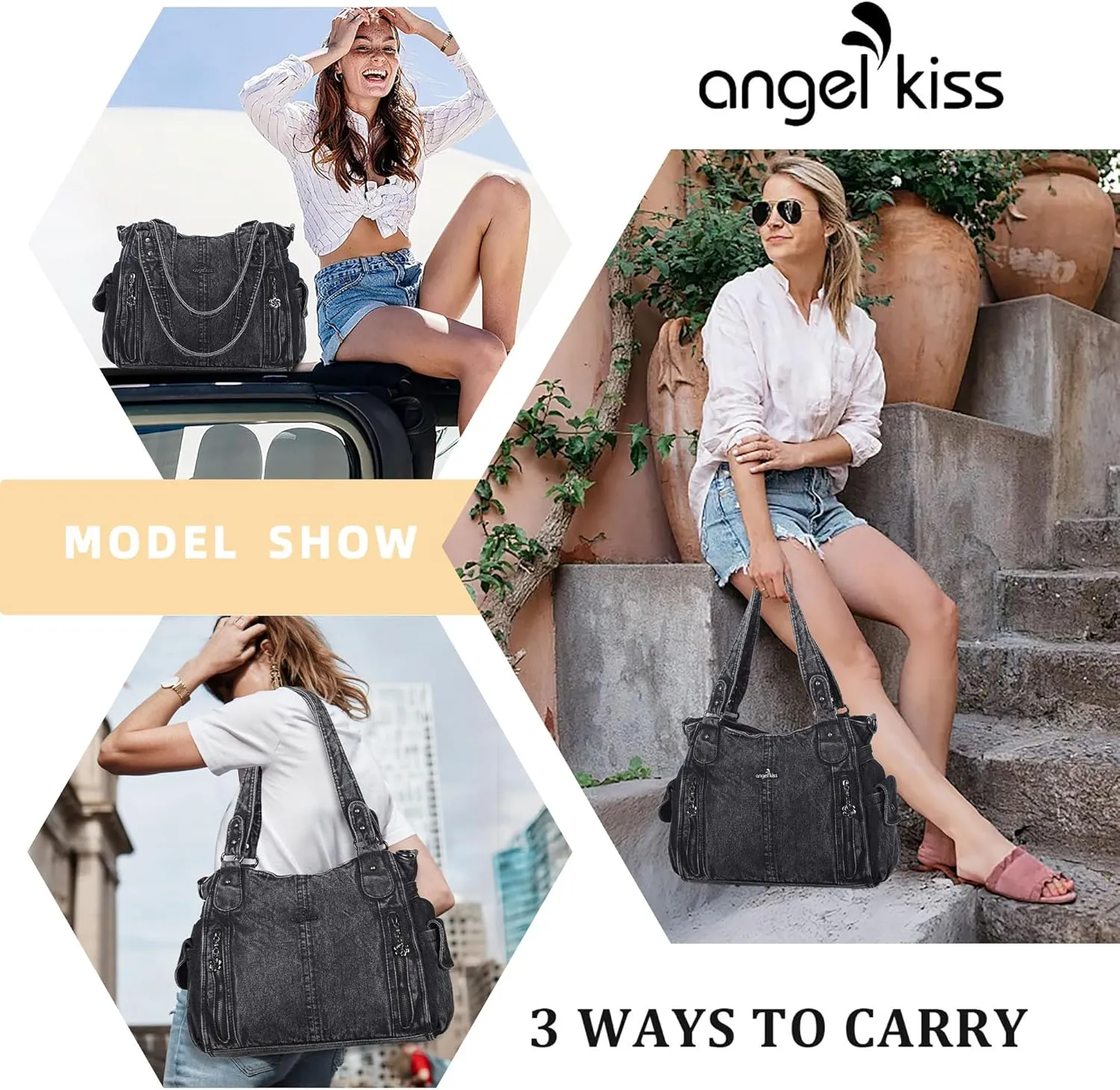 Angel Kiss Handbags for Womens Top-Handle Hobo Purse Roomy Casual Shoulder Bags PU Tote Satchel Purse for Women