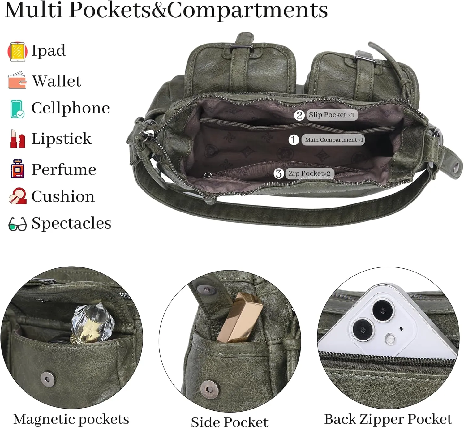 Angel Kiss Hobo Purses for Women Crossbody Shoulder Bag Ladies Multi Pocket Handbags with Adjustable Shoulder Strap