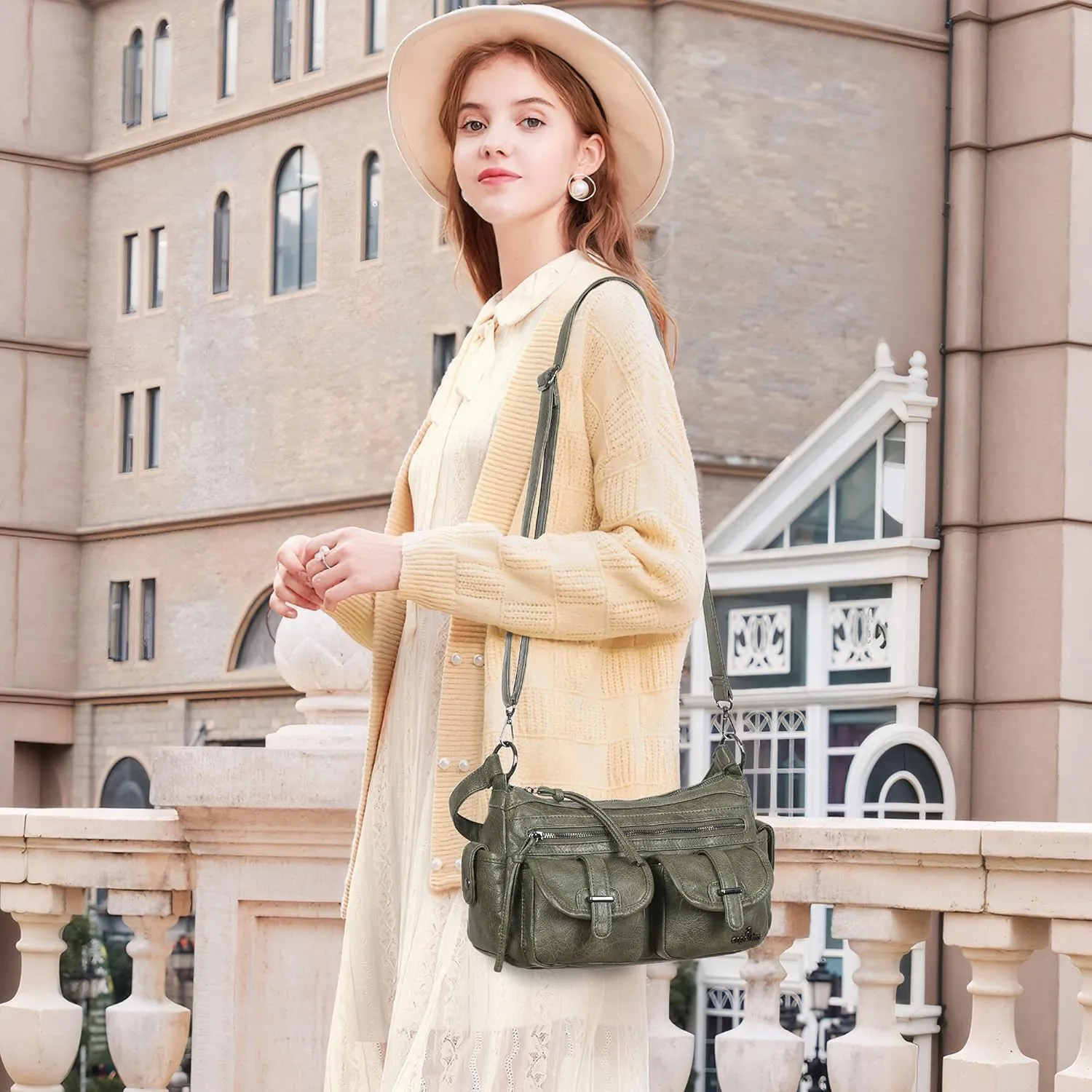 Angel Kiss Hobo Purses for Women Crossbody Shoulder Bag Ladies Multi Pocket Handbags with Adjustable Shoulder Strap