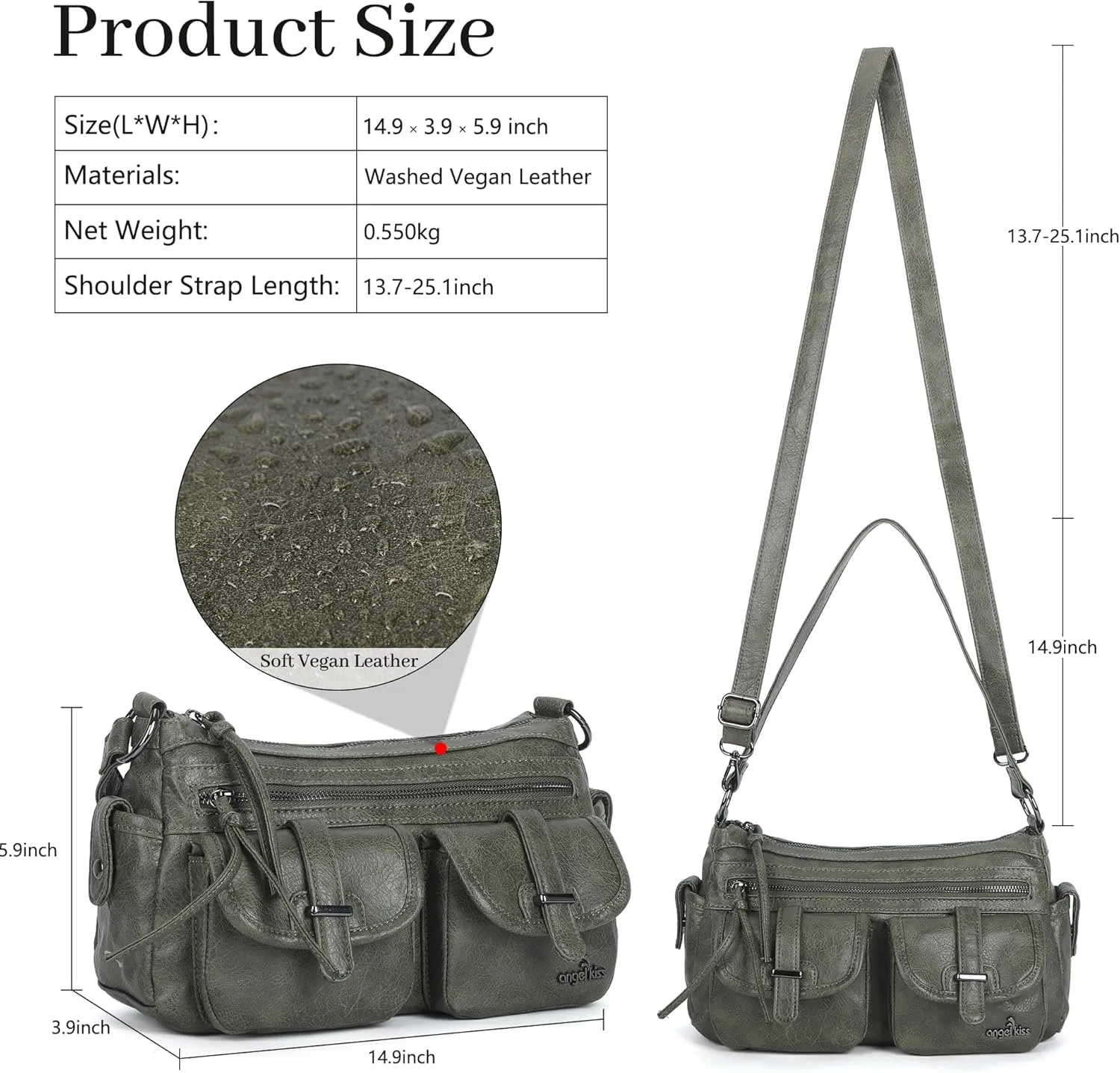 Angel Kiss Hobo Purses for Women Crossbody Shoulder Bag Ladies Multi Pocket Handbags with Adjustable Shoulder Strap
