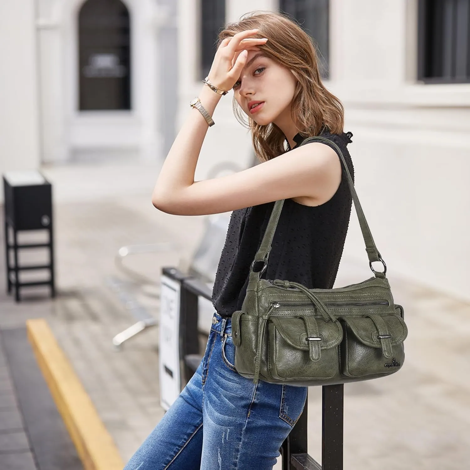 Angel Kiss Hobo Purses for Women Crossbody Shoulder Bag Ladies Multi Pocket Handbags with Adjustable Shoulder Strap