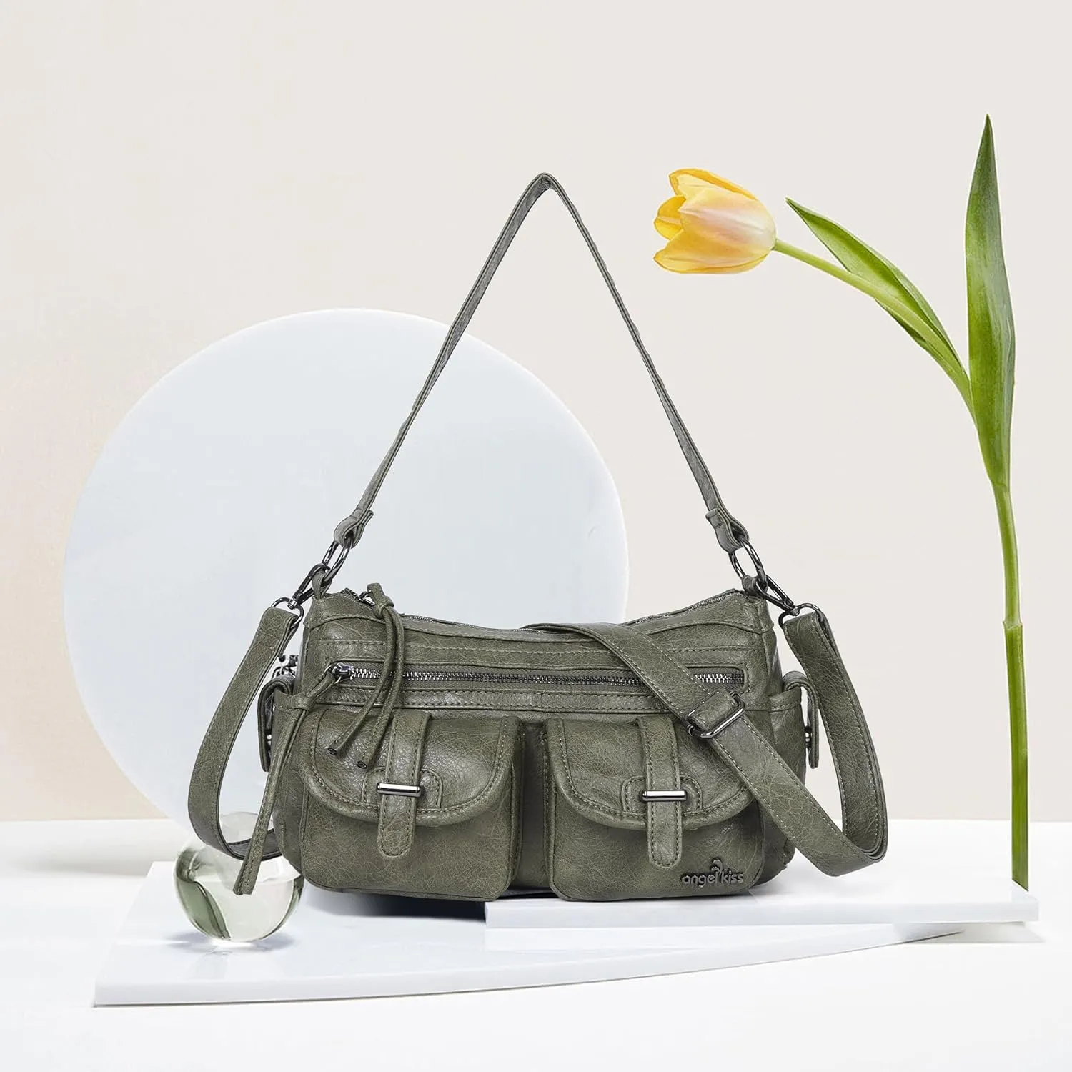 Angel Kiss Hobo Purses for Women Crossbody Shoulder Bag Ladies Multi Pocket Handbags with Adjustable Shoulder Strap