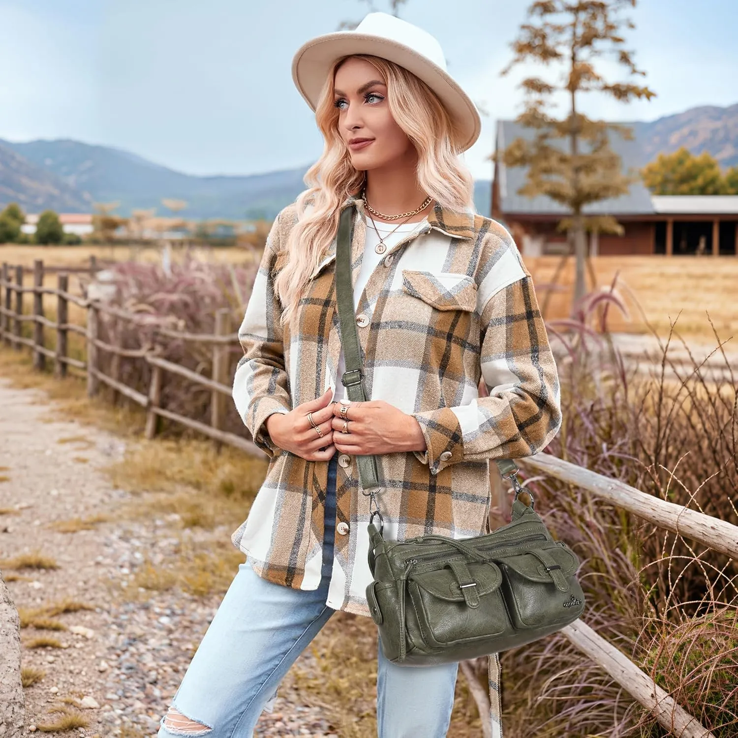 Angel Kiss Hobo Purses for Women Crossbody Shoulder Bag Ladies Multi Pocket Handbags with Adjustable Shoulder Strap