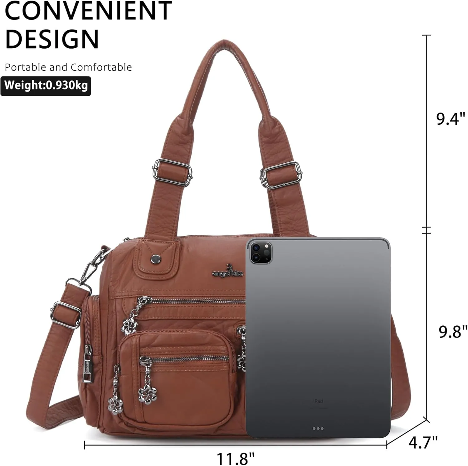 Angel Kiss Large Purses for Women Multi Pocket Hobo Handbag Ladies Tote Satchel Bag Soft Leather Shoulder Bag