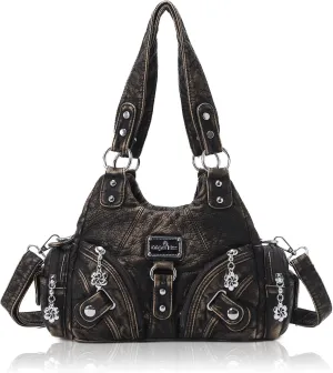 Angel Kiss Purses for Women Small Hobo Shoulder Bags Vagen Leather Multi-Pocket Tote Bag with Zipper