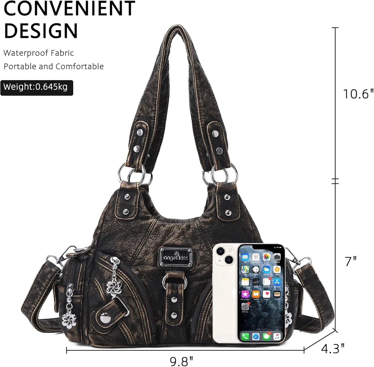 Angel Kiss Purses for Women Small Hobo Shoulder Bags Vagen Leather Multi-Pocket Tote Bag with Zipper