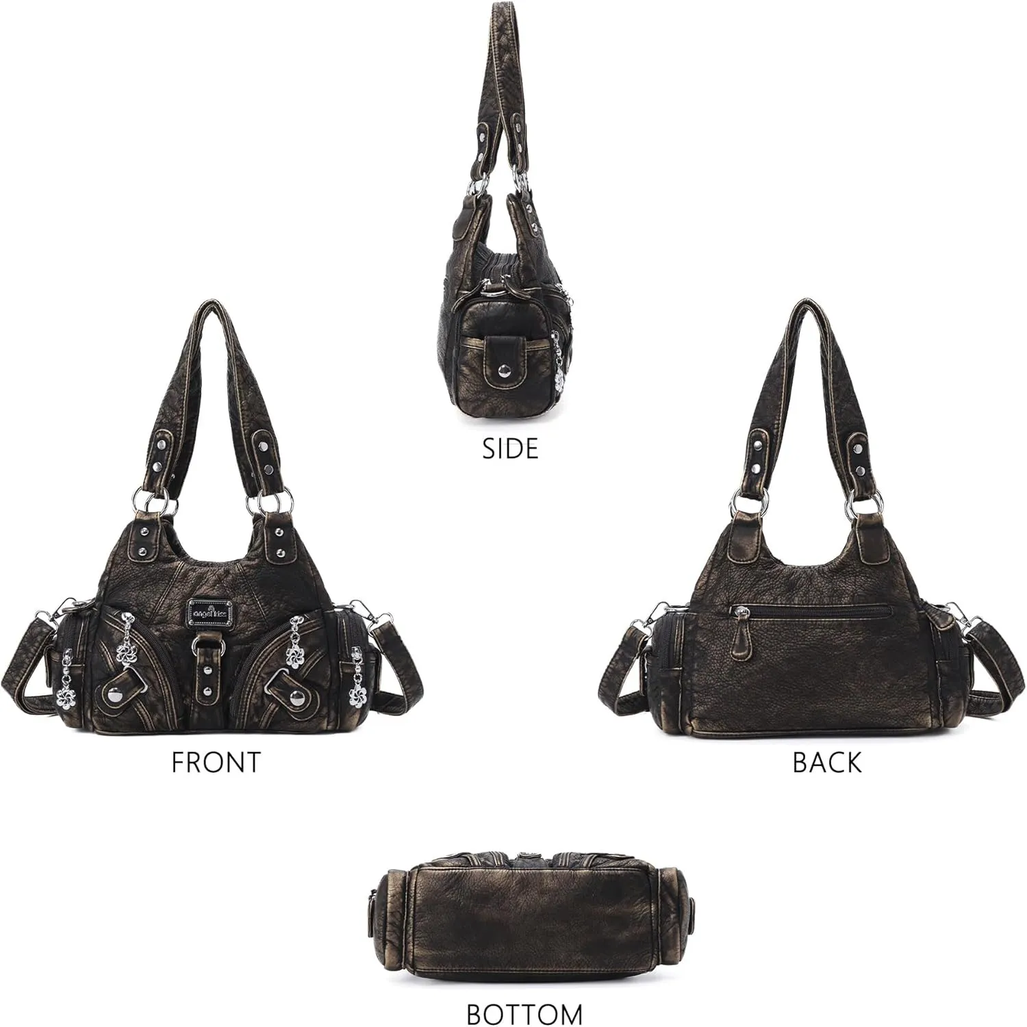 Angel Kiss Purses for Women Small Hobo Shoulder Bags Vagen Leather Multi-Pocket Tote Bag with Zipper