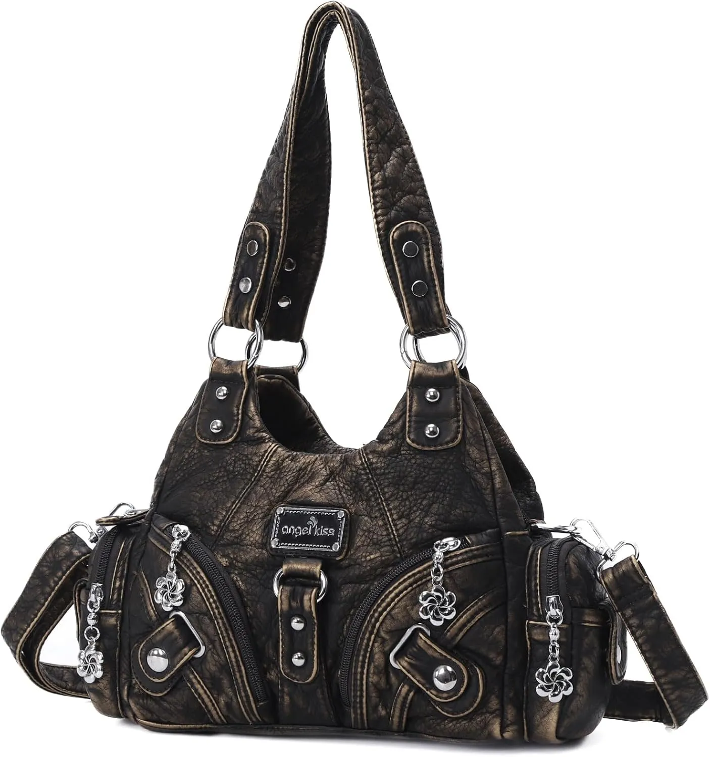 Angel Kiss Purses for Women Small Hobo Shoulder Bags Vagen Leather Multi-Pocket Tote Bag with Zipper