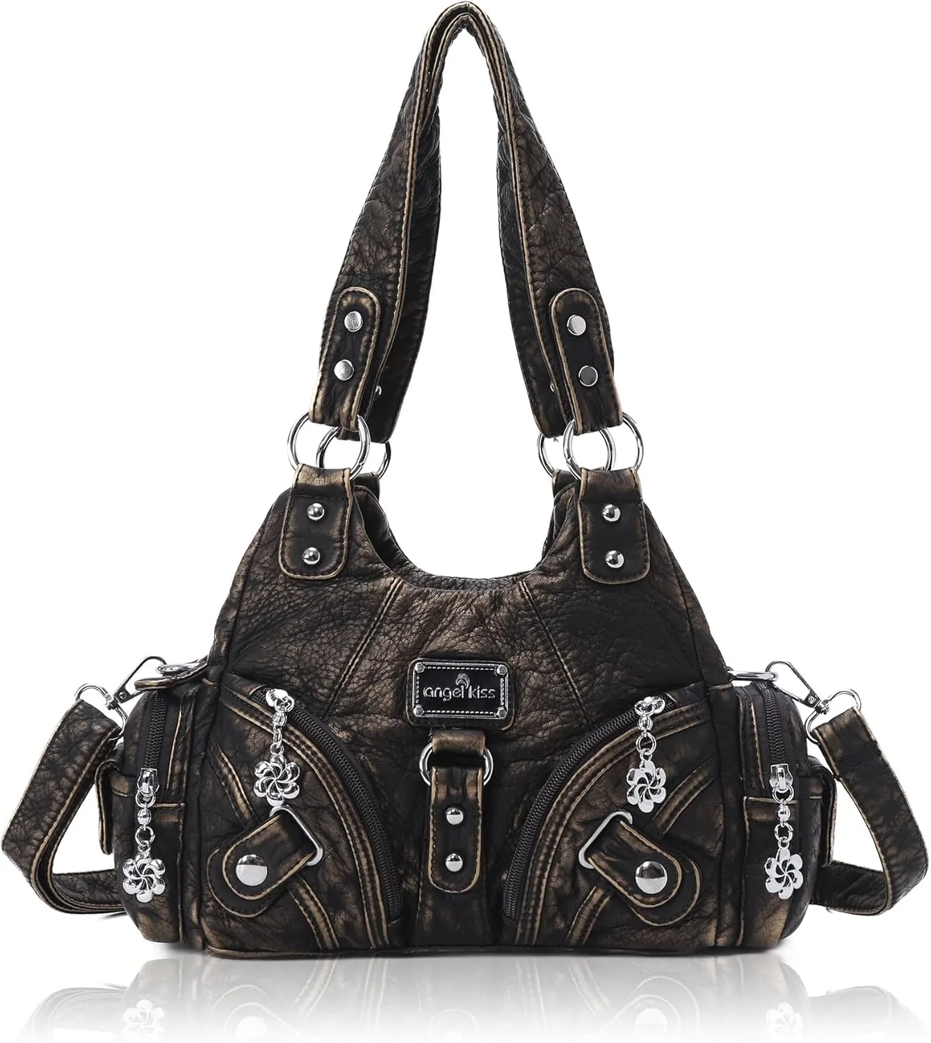 Angel Kiss Purses for Women Small Hobo Shoulder Bags Vagen Leather Multi-Pocket Tote Bag with Zipper