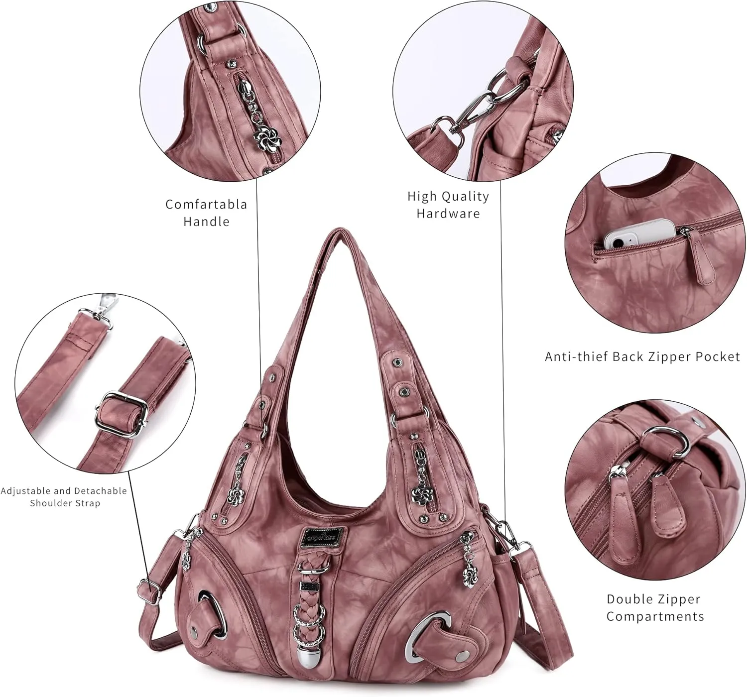 Angelkiss Hobo Purses and handbags for Women Satchel Handbag Women Purses Large Daily Shoulder Bags