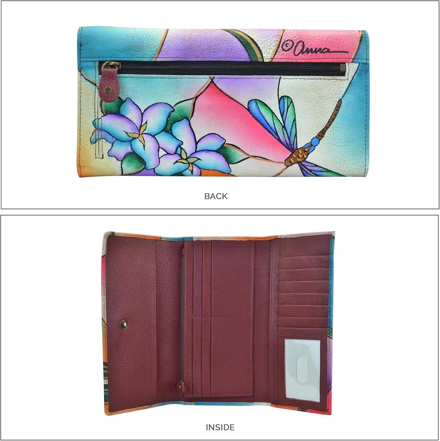 Anna by Anuschka Women's Hand Painted Genuine Leather Multi Pocket Wallet