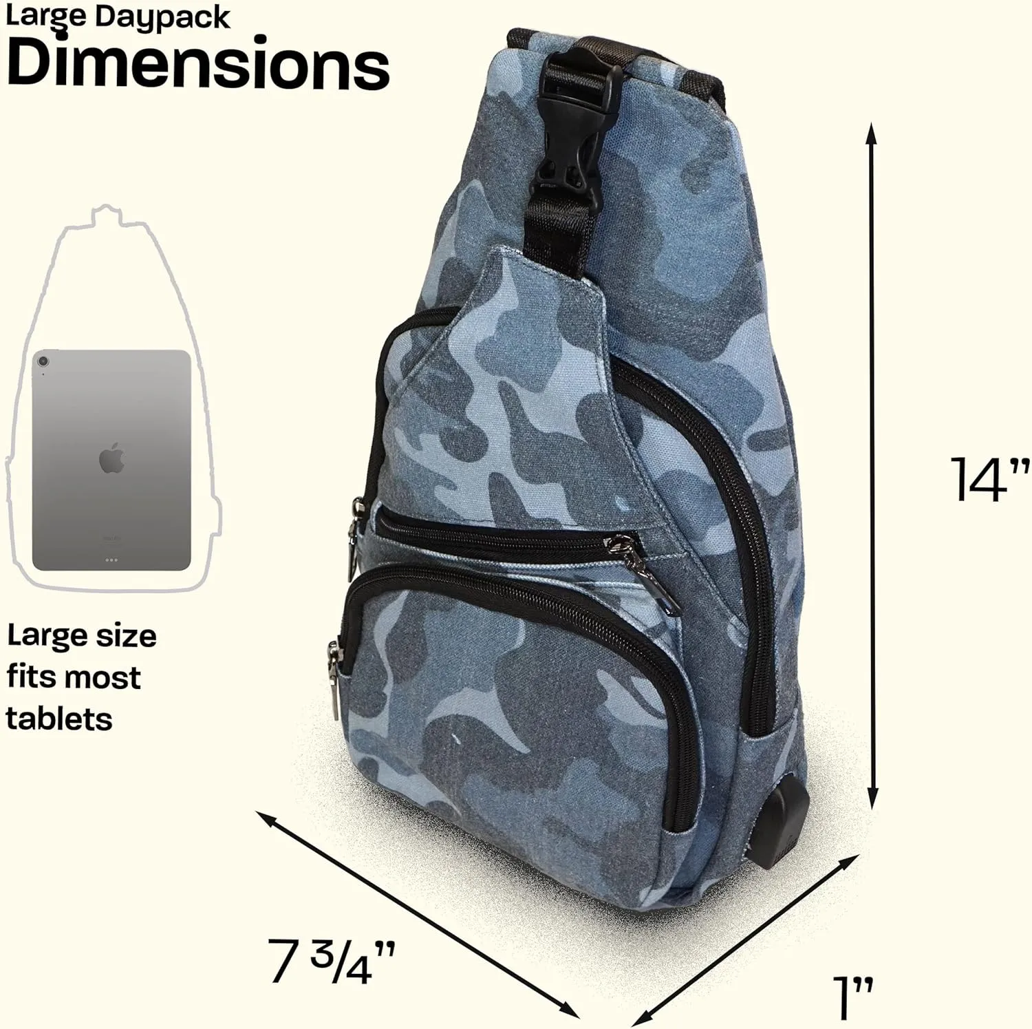 Anti-Theft Daypack Crossbody Sling Backpack, USB Charging Connector Port, Lightweight Day Pack for Travel, Hiking, Everyday, Large, Pink Bubbles