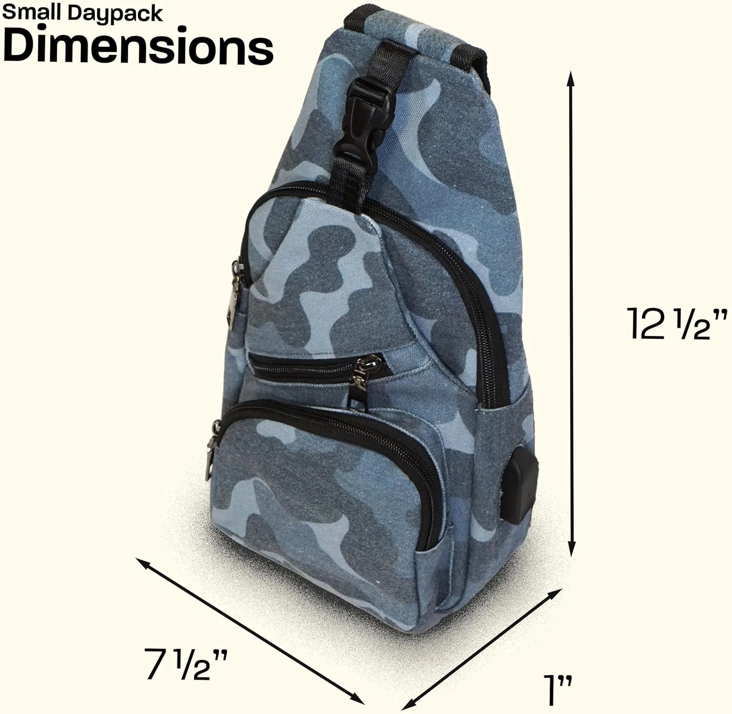 Anti-Theft Daypack Crossbody Sling Backpack, USB Charging Connector Port, Lightweight Day Pack for Travel, Hiking, Everyday, Regular, Amethyst Swirl