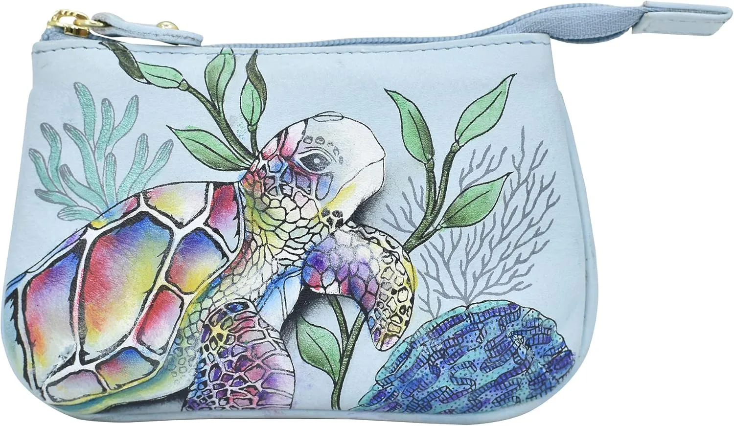 Anuschka Women’s Hand-Painted Genuine Leather Medium Zip Pouch - Coin and Key Pouch - Zippered, 2 Key Fobs