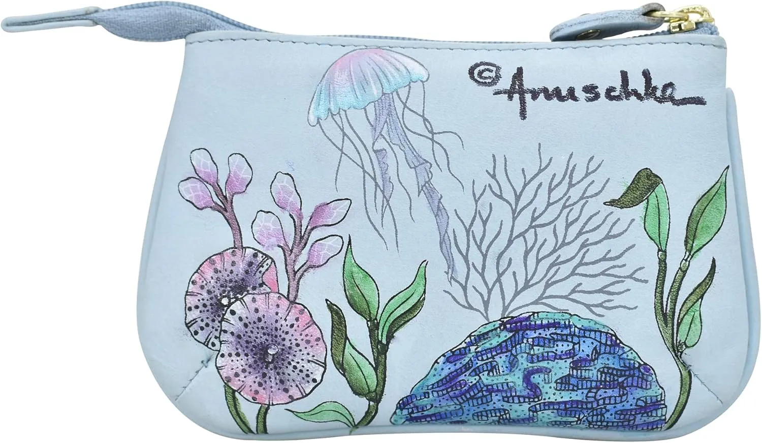 Anuschka Women’s Hand-Painted Genuine Leather Medium Zip Pouch - Coin and Key Pouch - Zippered, 2 Key Fobs