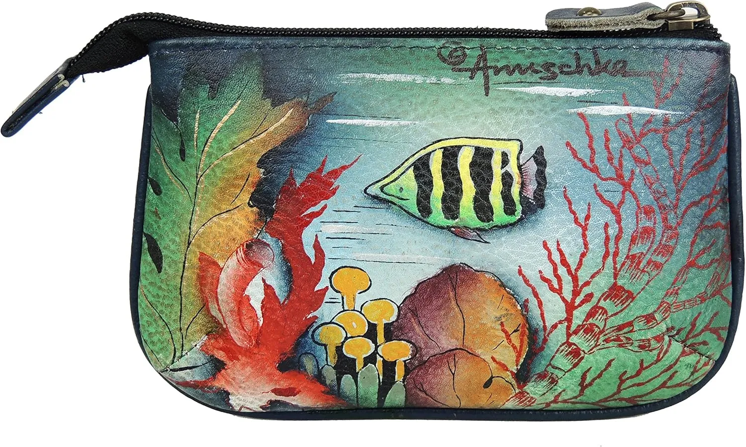 Anuschka Women’s Hand-Painted Genuine Leather Medium Zip Pouch - Coin and Key Pouch - Zippered, 2 Key Fobs