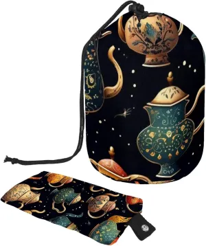 Arabian Tea Kettle Barrel Drawstring Makeup Bag Travel Cosmetic Bag Large Toiletry Organizer with Mini Zipper Pouch Waterproof for Women