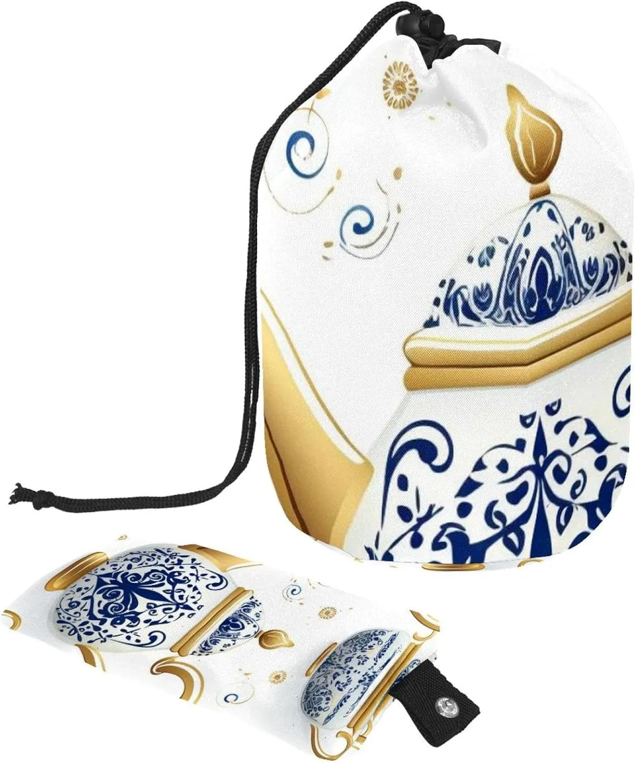 Arabian Tea Kettle Cosmetic Bag with Mini Zipper Pouch Travel Toiletry Bag for Women Drawstring Makeup Organizer Portable Barrel Bag