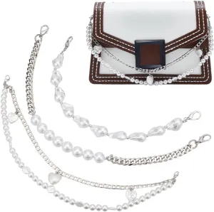 arricraft 3 Pcs Purse Pearl Chain Strap Replacement, 3 Styles Imitation Pearl with Iron Chain Handle Strap Chain Pearl Beaded Bag Extender Chains for Purse Handbag Wallet Crossbody Shoulder Bag