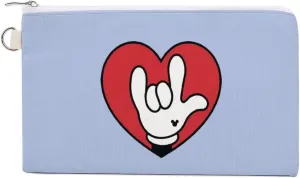 ASL I Love You Sign Language Funny Pencil Coin Purse Wallet Canvas Pattern Small Card Makeup Bag 7.4×4.6 Inches