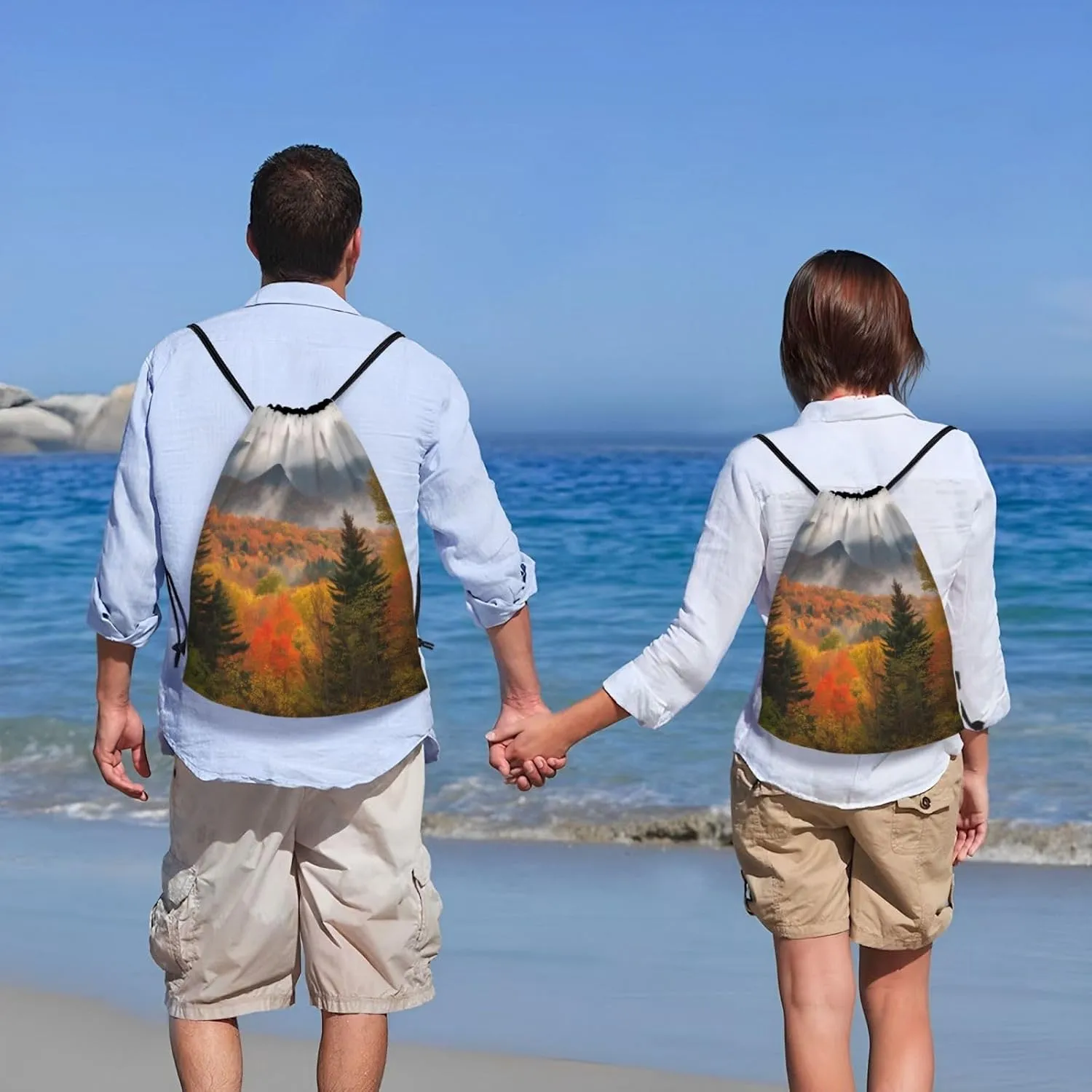 Autumn Foliage Mountains Drawstring Backpack for Men Women Sports Sackpack Waterproof Gym Sack Draw String Cinch Bags Medium