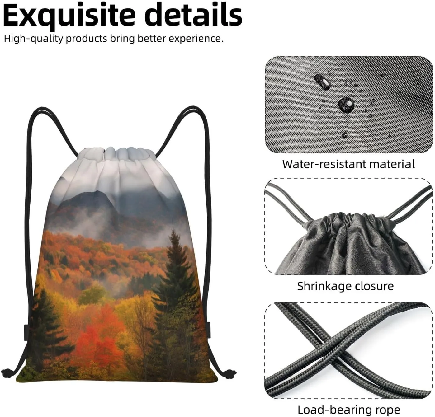 Autumn Foliage Mountains Drawstring Backpack for Men Women Sports Sackpack Waterproof Gym Sack Draw String Cinch Bags Medium