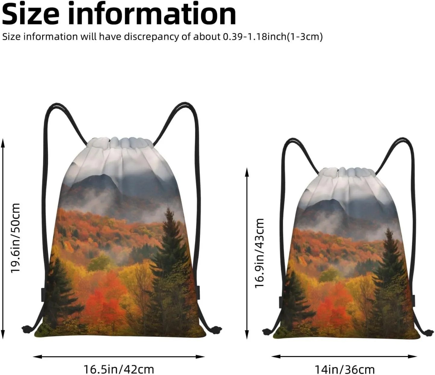 Autumn Foliage Mountains Drawstring Backpack for Men Women Sports Sackpack Waterproof Gym Sack Draw String Cinch Bags Medium